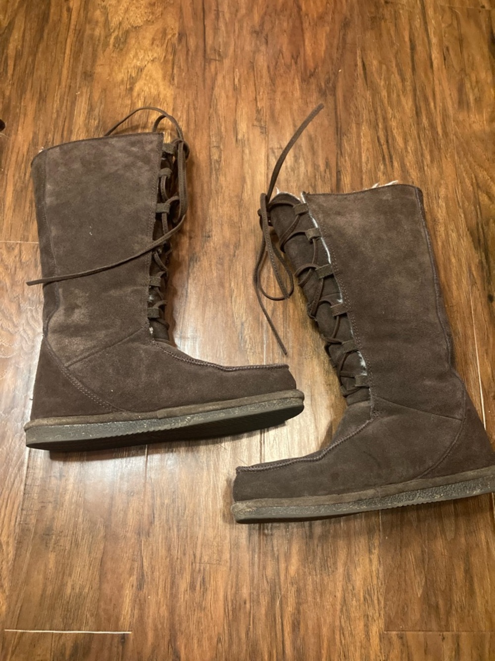 Bearpaw 450w Diva Women Tall Lace Up Boots Size 7 Winter Sheepskin & Wool